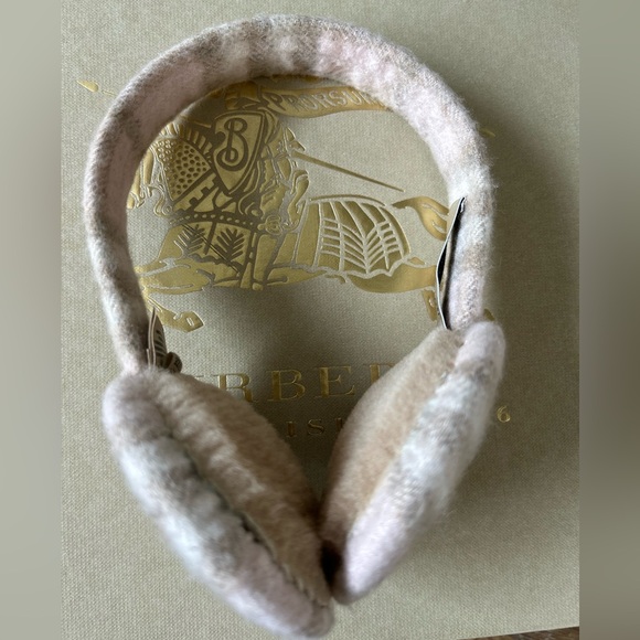 AUTHENTIC BURBERRY CASHMERE PINK PLAID EARMUFFS - Picture 1 of 9
